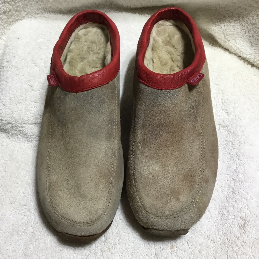 Vans Tan Suede Slip-On with Red Trim, size 6